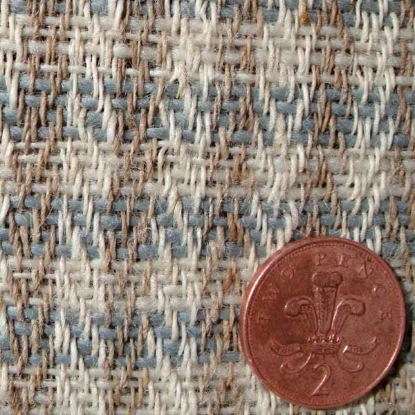 Himalayan Nettle & New Zealand Wool Fabric, Herringbone; Natural with Cream/Blue stripe