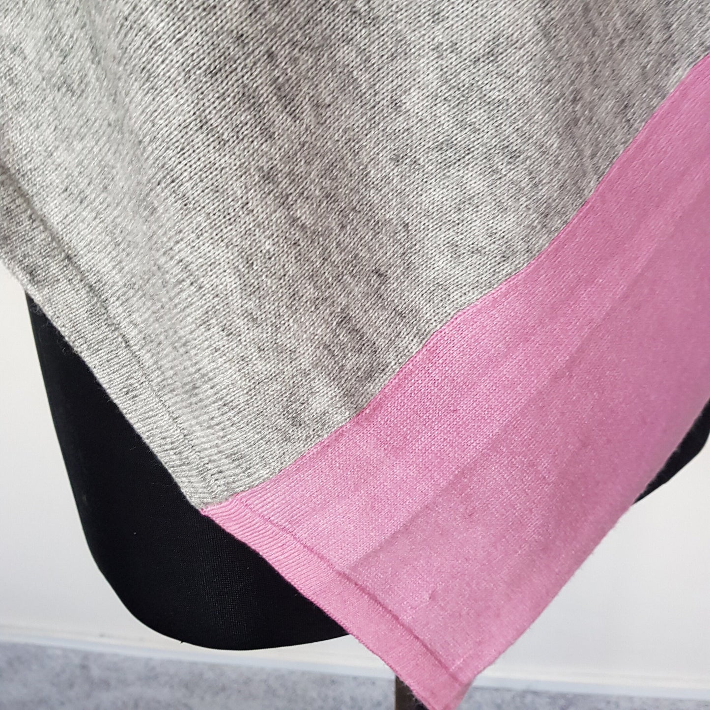 Cashmere Poncho. Pashmina Poncho. Grey and pink stripe