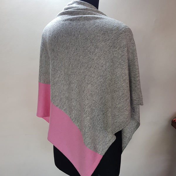 Cashmere Poncho. Pashmina Poncho. Grey and pink stripe