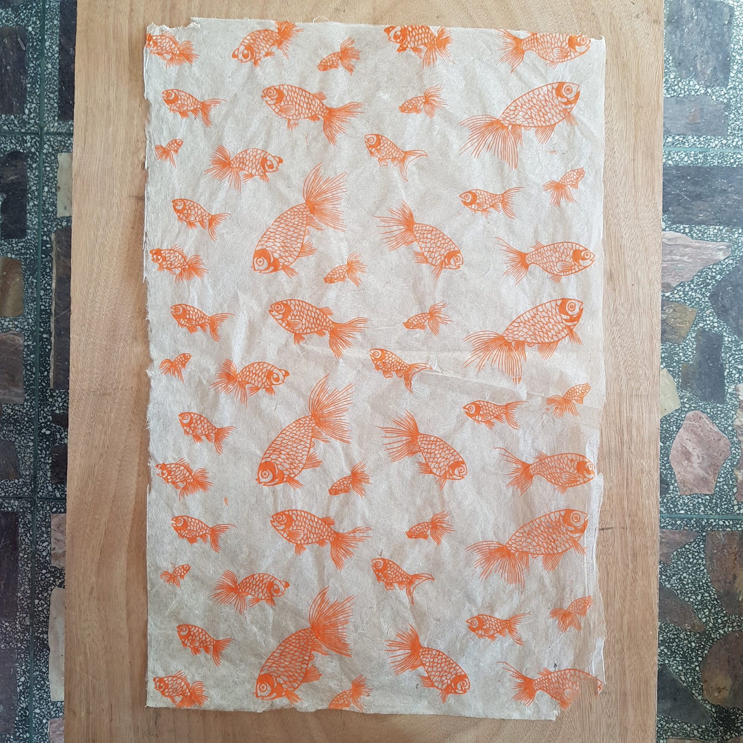 Orange Tropical Goldfish Print on Hemp Tissue Paper