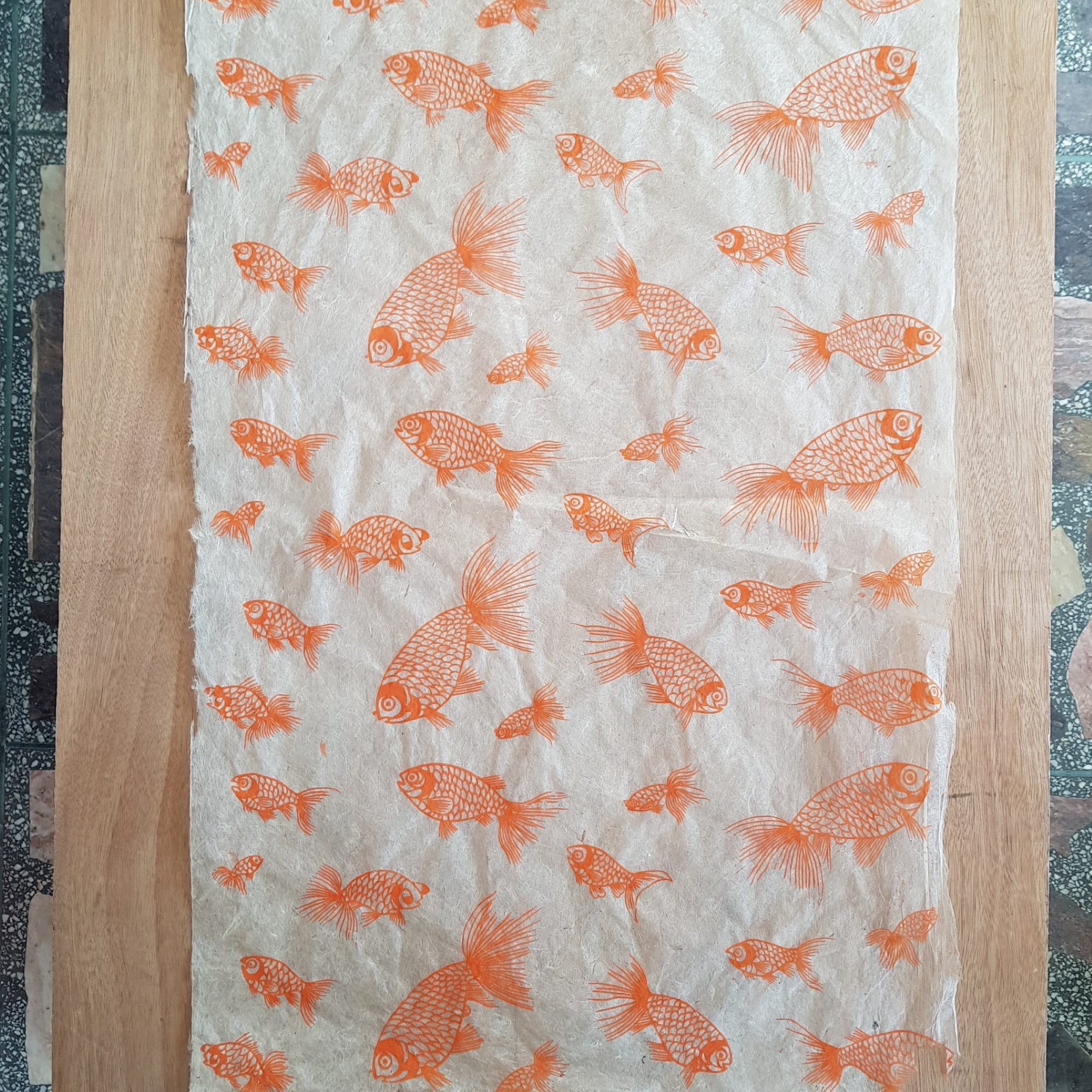 Orange Tropical Goldfish Print on Hemp Tissue Paper
