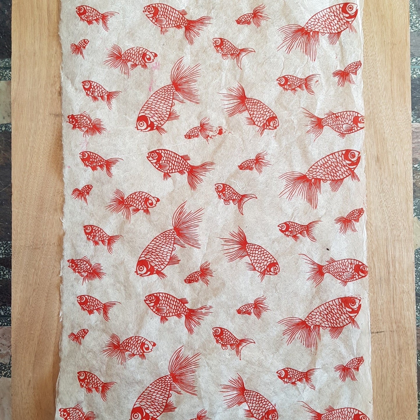 Red Tropical Goldfish Print on Hemp Tissue Paper