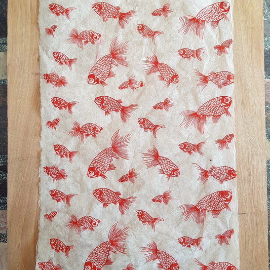 Red Tropical Goldfish Print on Hemp Tissue Paper