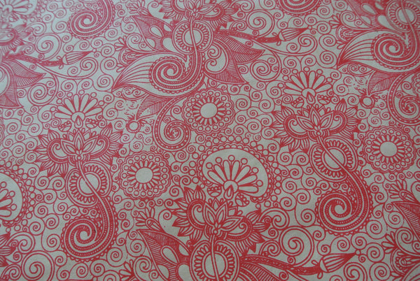 Red Paisley Print on Lokta Paper, Tree Free & Sustainable