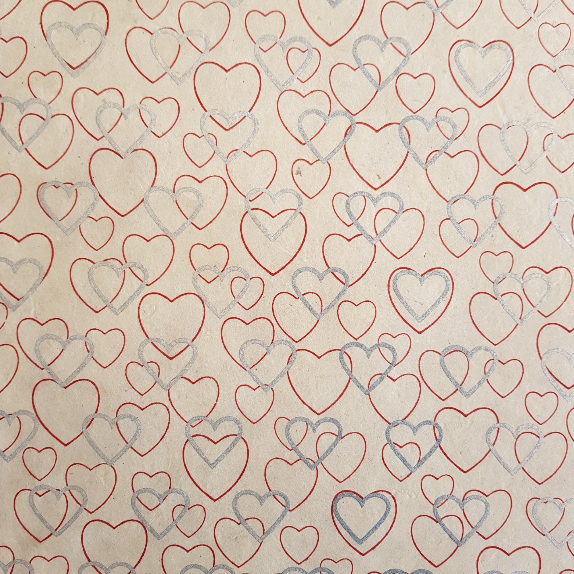 Silver and red hearts Print on Lokta Paper, Tree Free & Sustainable
