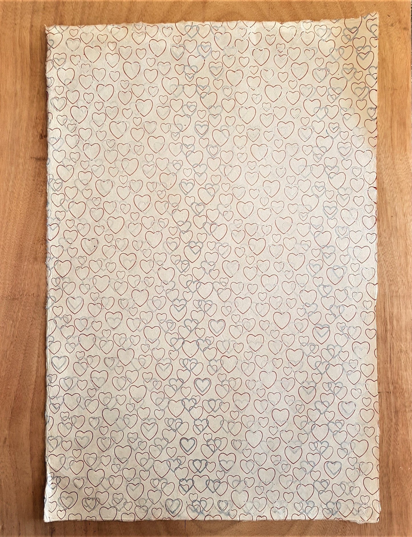Silver and red hearts Print on Lokta Paper, Tree Free & Sustainable