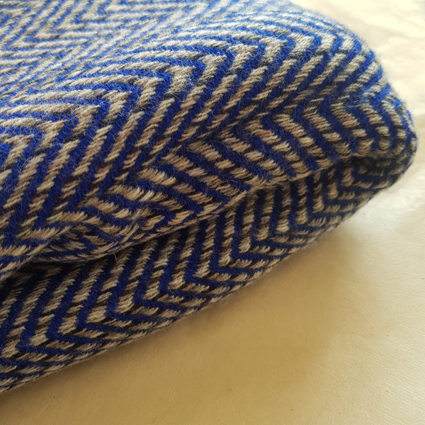 Cashmere blanket,  Navy, white, black & grey chevron weave