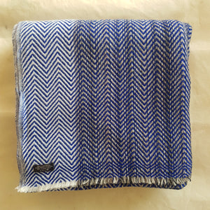 Cashmere blanket,  Navy, white, black & grey chevron weave