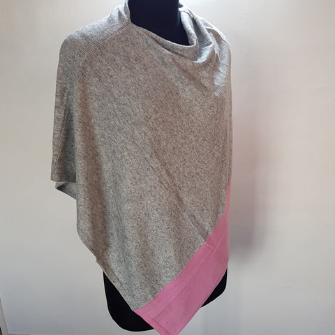 Cashmere Poncho. Pashmina Poncho. Grey and pink stripe