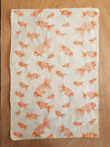 Orange Goldfish Print on Lokta Paper, Tree Free & Sustainable