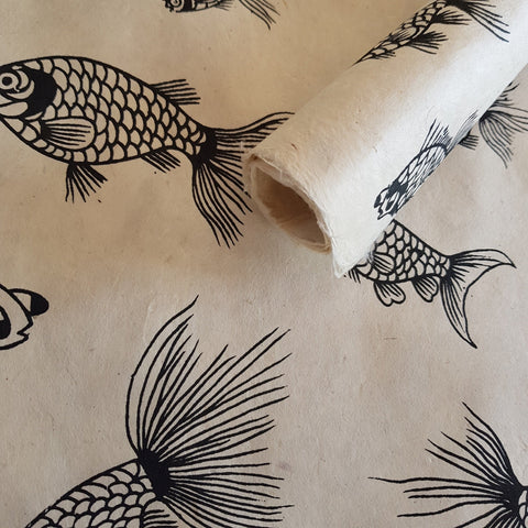 Black Goldfish Print on Lokta Paper, Tree Free & Sustainable