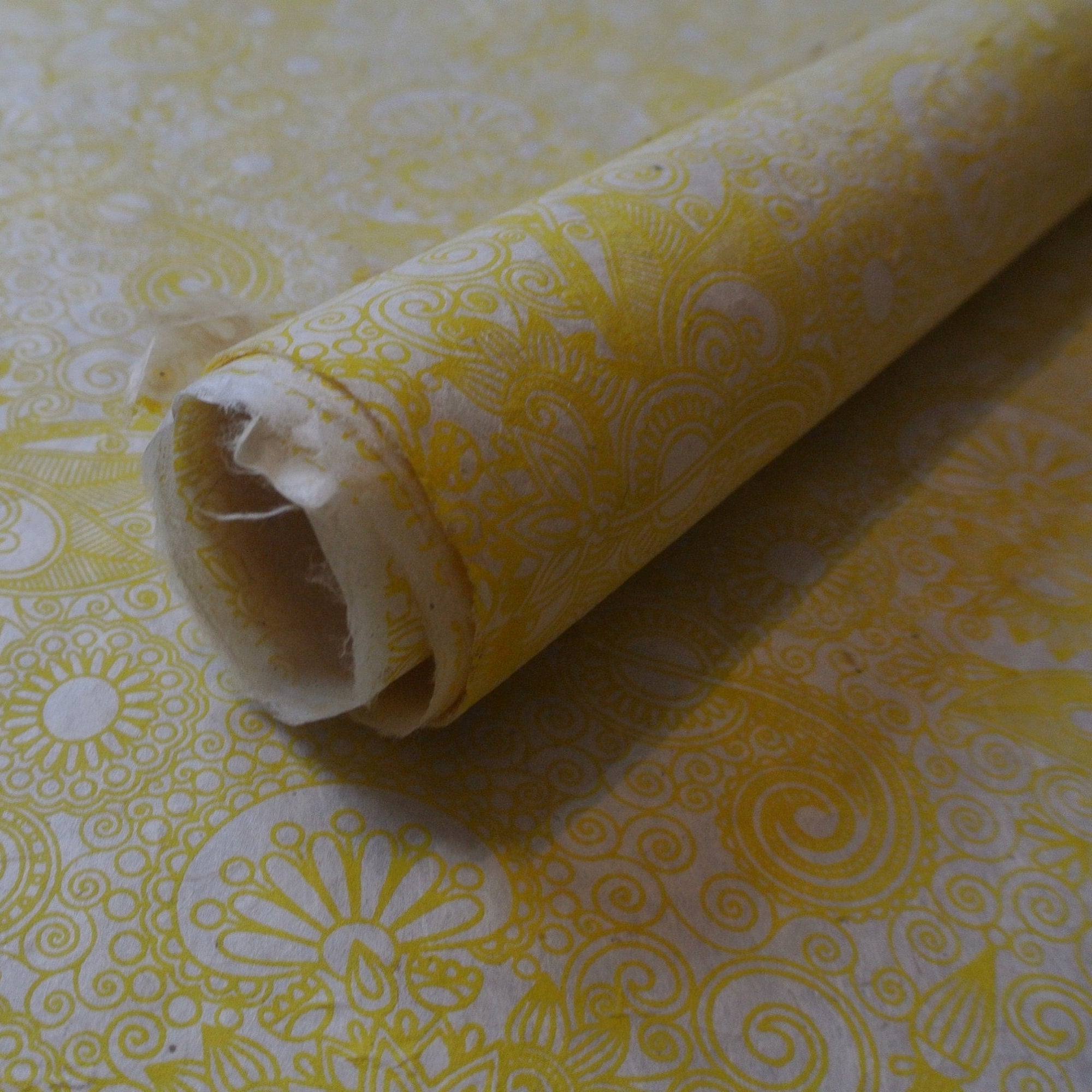 Yellow Paisley Print on Lokta Paper, Tree Free & Sustainable