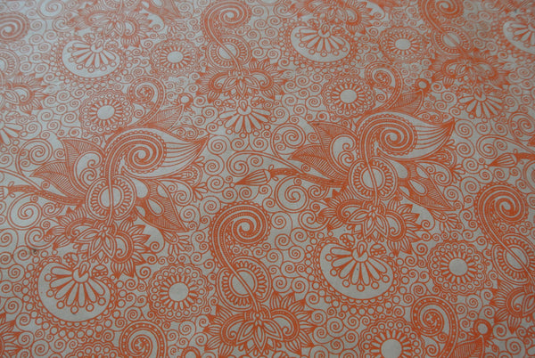 Orange Paisley Print on Lokta Paper, Tree Free & Sustainable