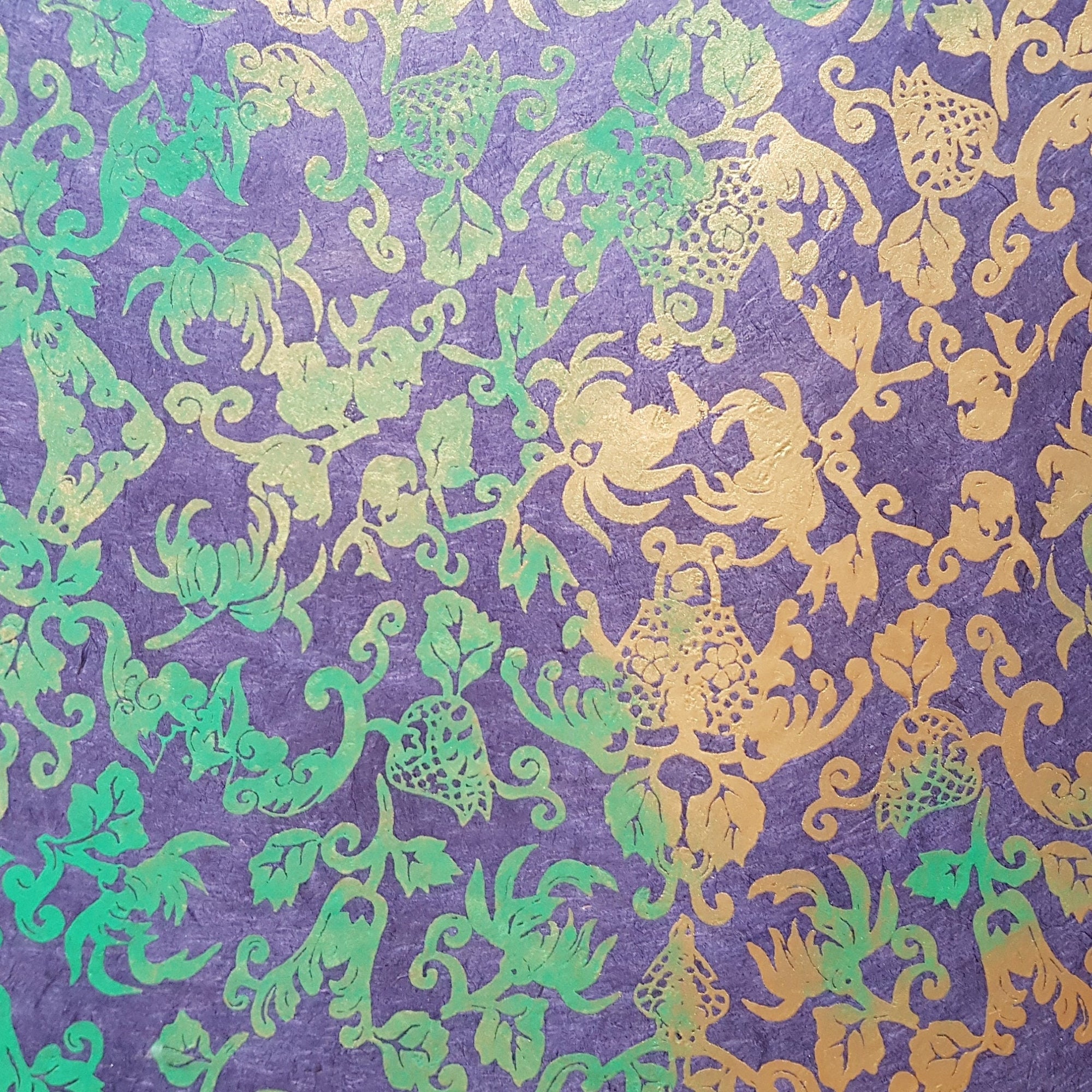 Green Metallic	Baroque Print on Lokta Paper, Tree Free & Sustainable