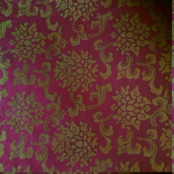 Gold On Pink Lotus Motif  Print on Lokta Paper, Tree Free & Sustainable