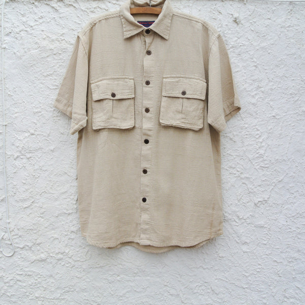 Men's Hemp Short Sleeved Shirt in Natural with Coconut Buttons