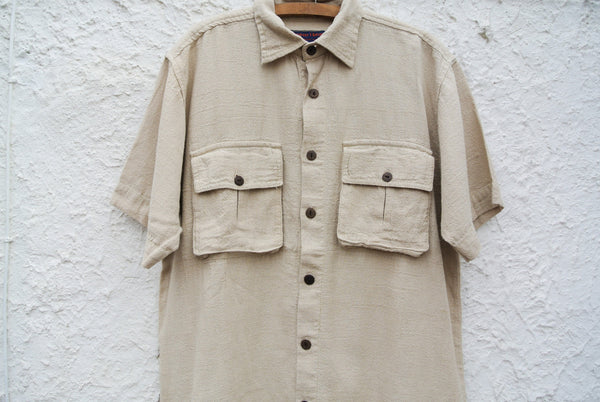 Men's Hemp Short Sleeved Shirt in Natural with Coconut Buttons