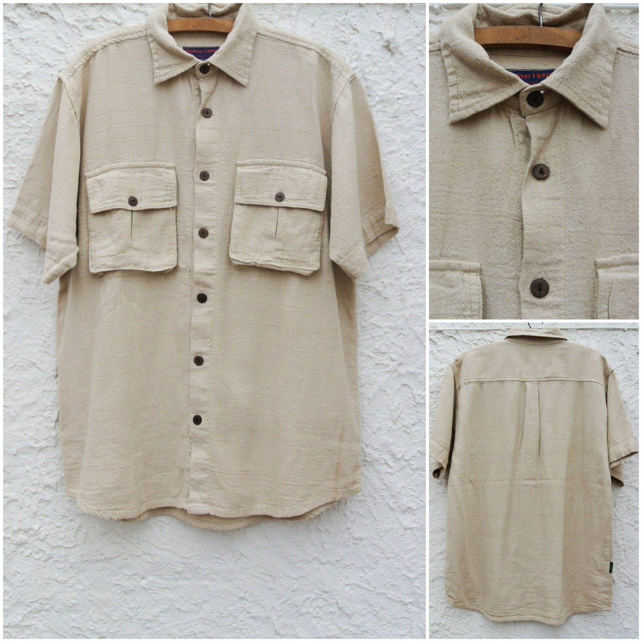 Men's Hemp Short Sleeved Shirt in Natural with Coconut Buttons