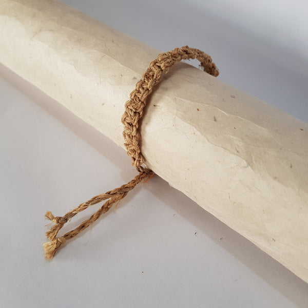 Handmade Braided Hemp Bracelet; Pack of Two, Natural and Yellow.