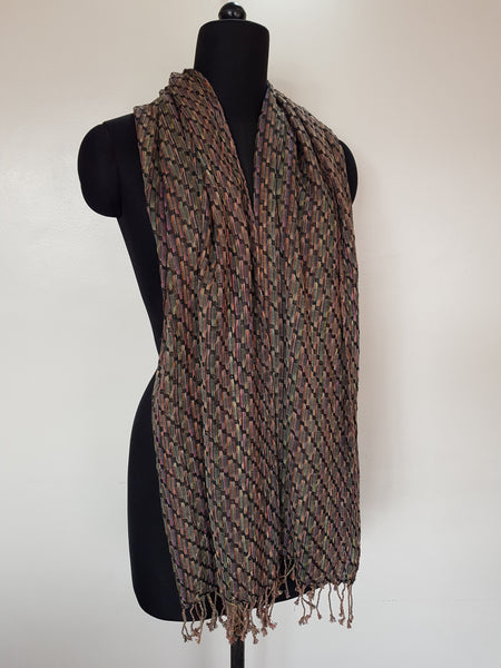 Hemp Scarf, Black Diagonal Rainbow Colours