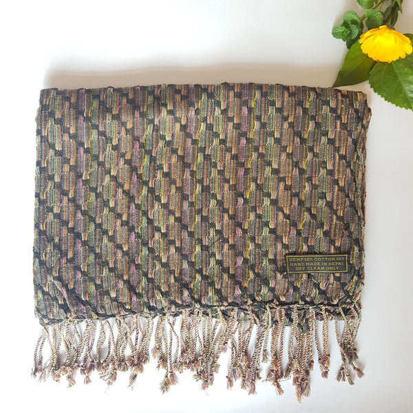 Hemp Scarf, Black Diagonal Rainbow Colours