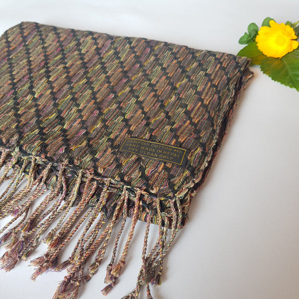 Hemp Scarf, Black Diagonal Rainbow Colours