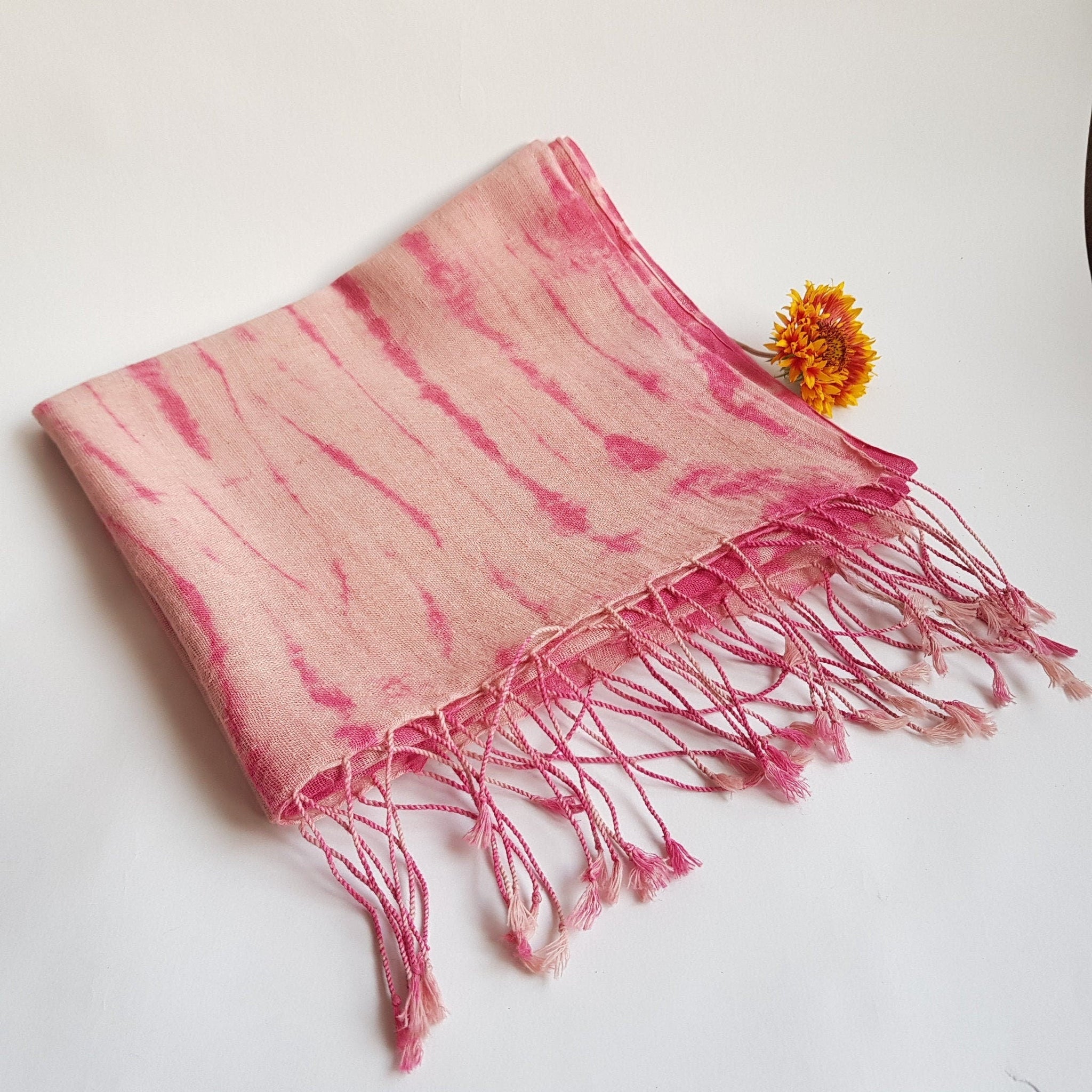 Shibori Hemp & Organic Cotton Scarf, Pink