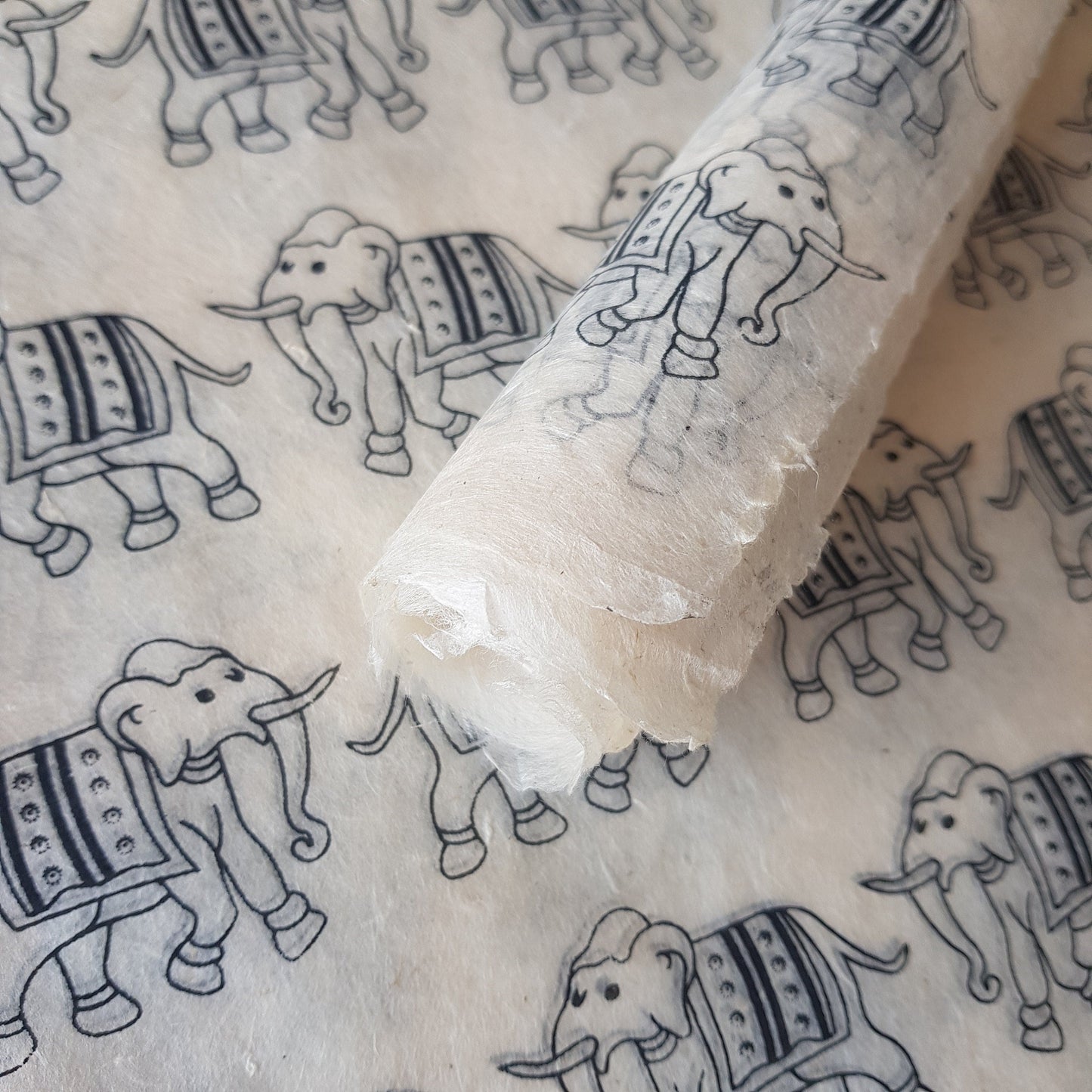 Black Elephants Print on Hemp Tissue Paper