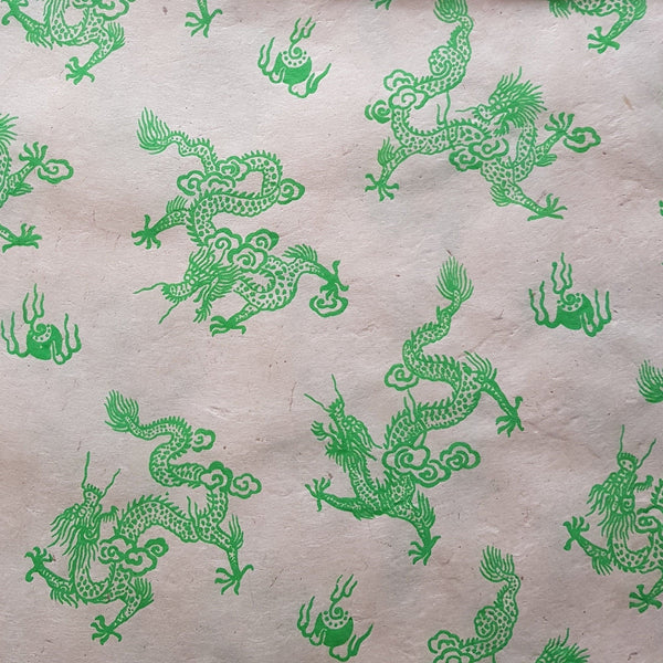 Light Green Dragons Print on Lokta Paper, Tree Free & Sustainable