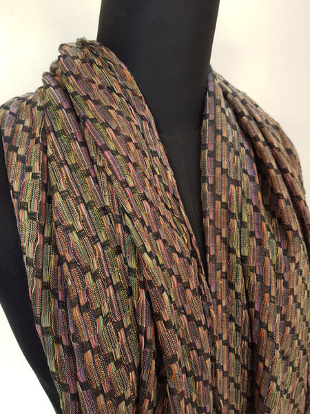 Hemp Scarf, Black Diagonal Rainbow Colours