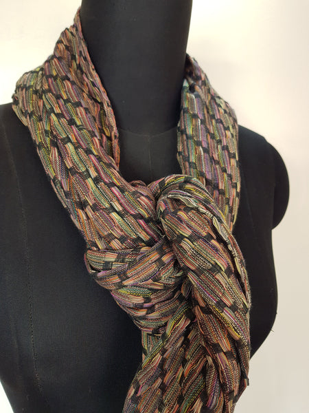 Hemp Scarf, Black Diagonal Rainbow Colours