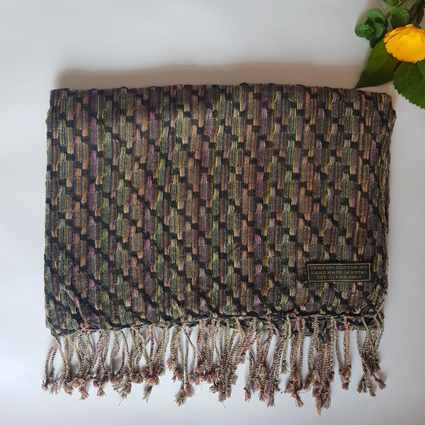 Hemp Scarf, Black Diagonal Rainbow Colours