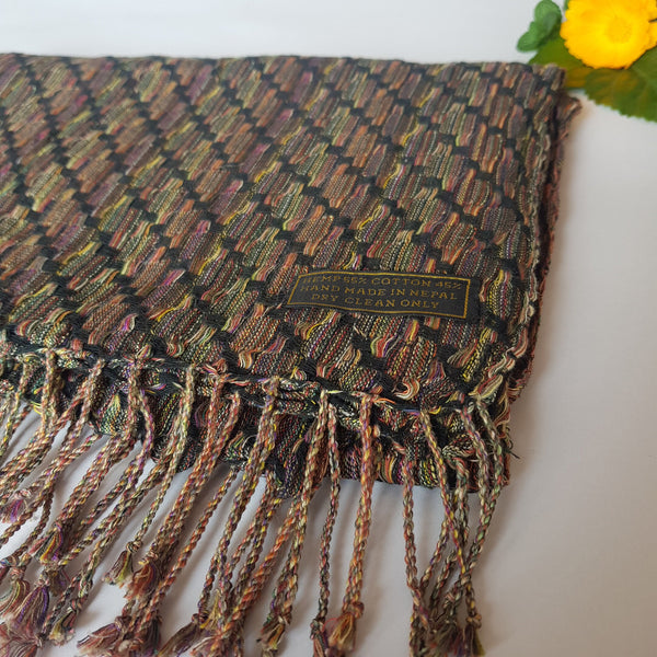 Hemp Scarf, Black Diagonal Rainbow Colours