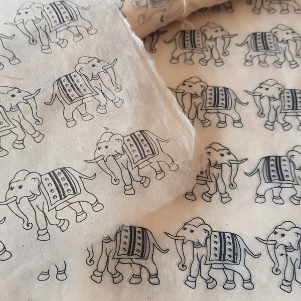 Black Elephants Print on Hemp Tissue Paper