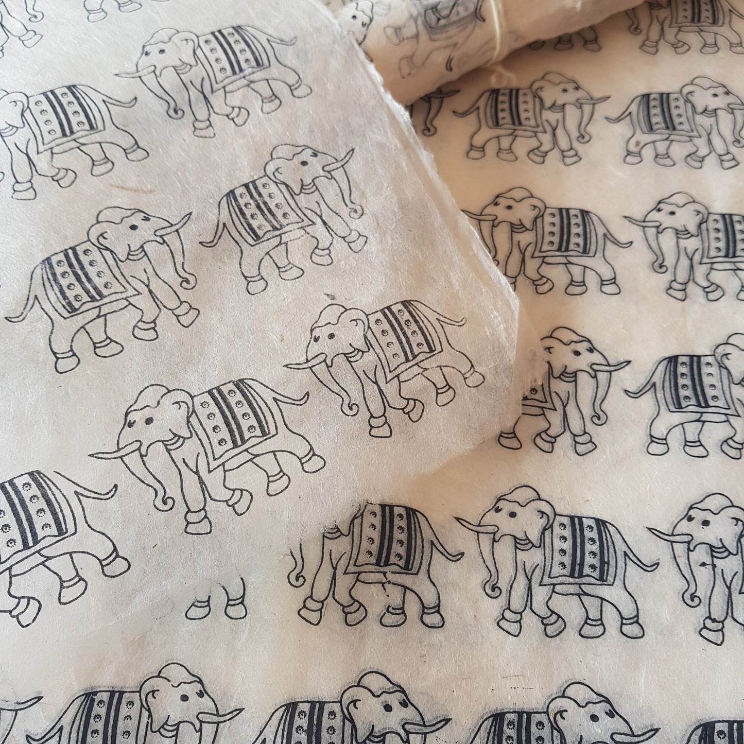 Black Elephants Print on Hemp Tissue Paper
