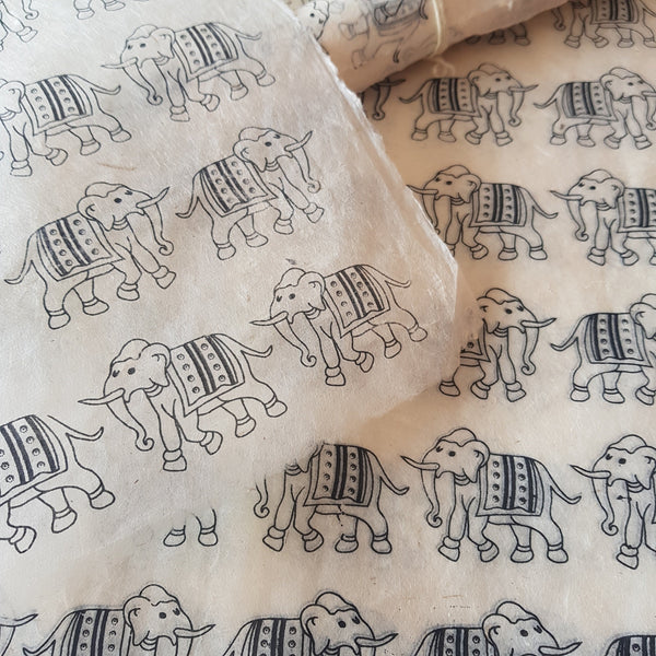 Black Elephants Print on Hemp Tissue Paper