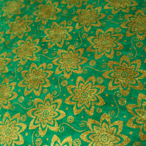 Green Metallic Gold Floral Print on Lokta Paper, Tree Free & Sustainable