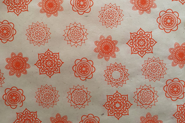 Orange Mandala Print on Lokta Paper, Tree Free & Sustainable
