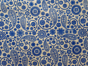 Blue Paisley Print on Hemp Paper, Tree Free & Sustainable