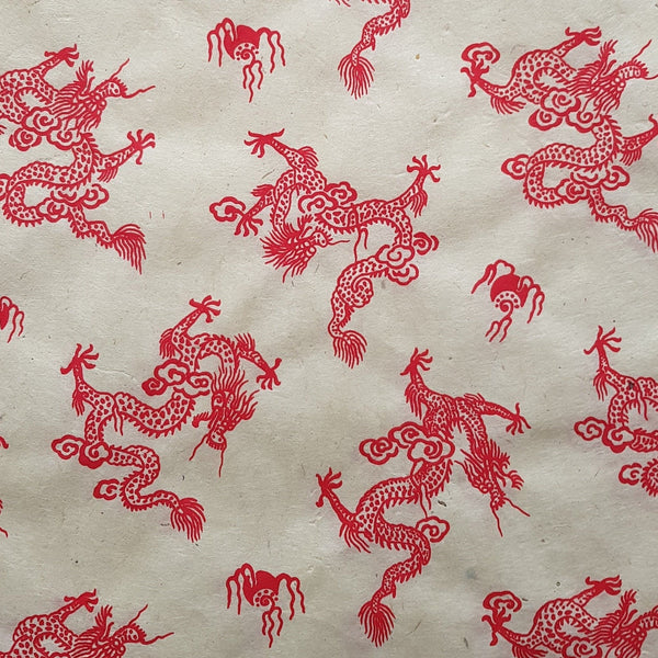 Red Dragons Print on Lokta Paper, Tree Free & Sustainable