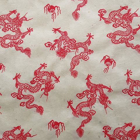 Red Dragons Print on Lokta Paper, Tree Free & Sustainable