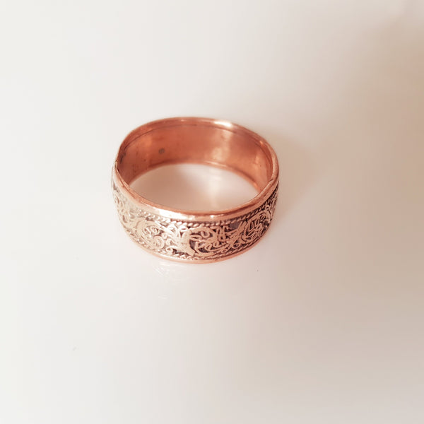 Handmade Copper Ring with floral design