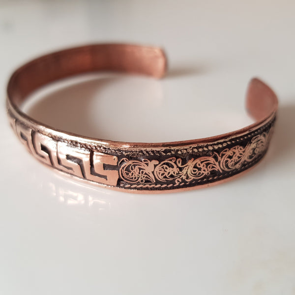 Handmade Pure Copper Cuff, Hand Cut Greek Meander