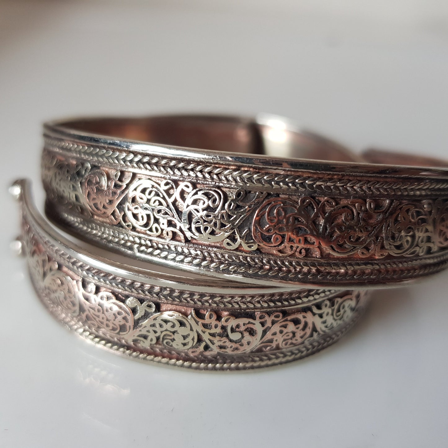 Handmade Tri-Metal Bracelet, Floral String Pattern