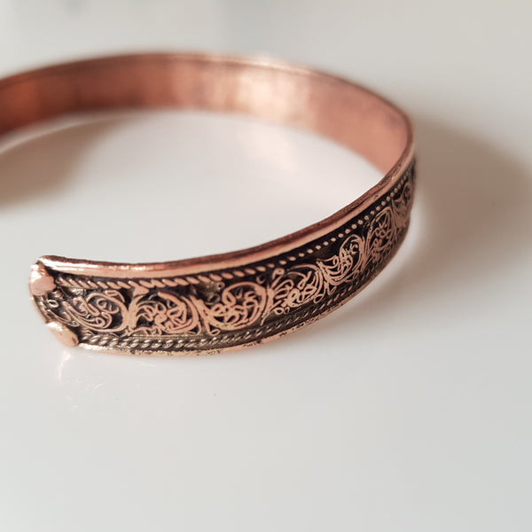 Handmade Pure Copper Cuff, Hand Cut Greek Meander