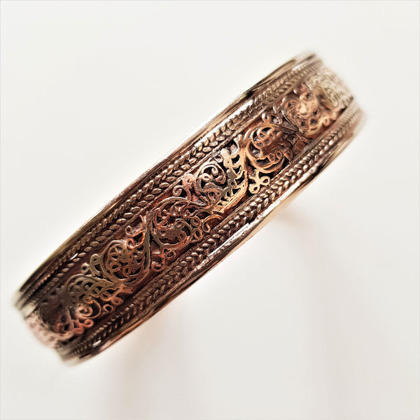 Handmade Tri-Metal Bracelet, Floral String Pattern