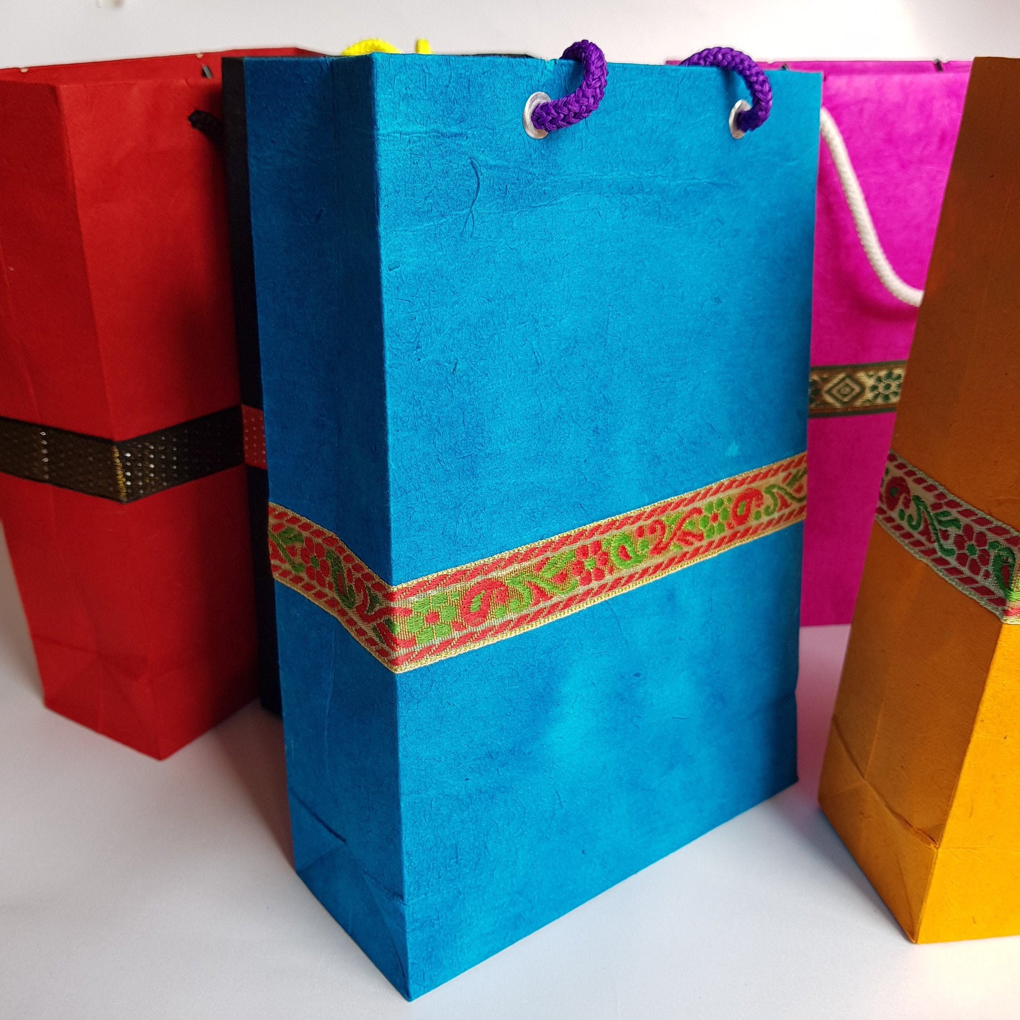 Colourful Lokta Gift Bags, 8.5''