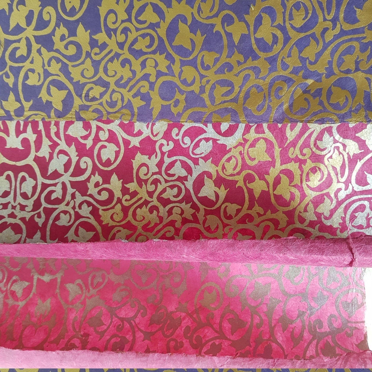 Mulberry	Metallic Ivy Leaves Print on Lokta Paper, Tree Free & Sustainable