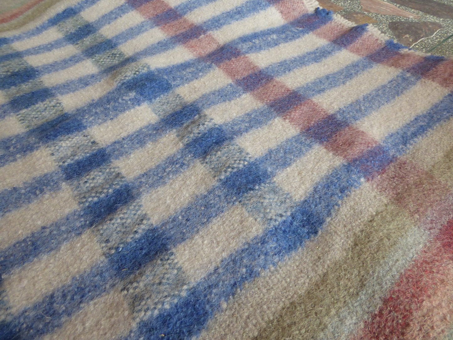 Boiled Wool 'Radhi' Rug, Large, Blue Check