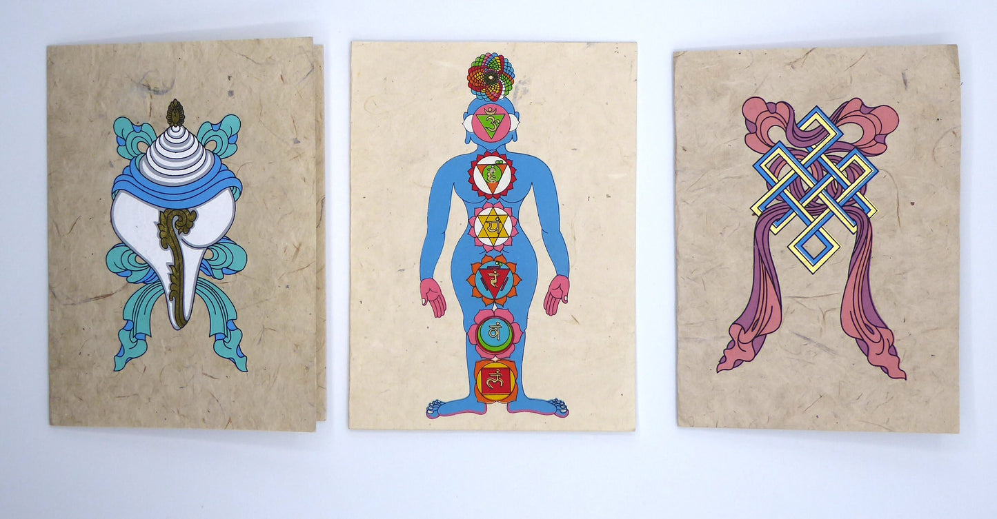 Handmade Lokta Card, The Conch, Infinity Knot & Chakras